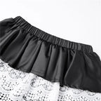 VacationGrabs Lolita Sweet Lace Layered Bloomers Women Elastic High Waist Ruffle Fake Two Piece Skort Lace Hem Casual Cute Short Pants