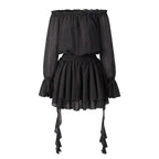 VacationGrabs Elegant Off Shoulder Flare Long Sleeve Chiffon Mini Dress Women Elastic Waist Tiered Ruffle Beach Vacation Short Dress