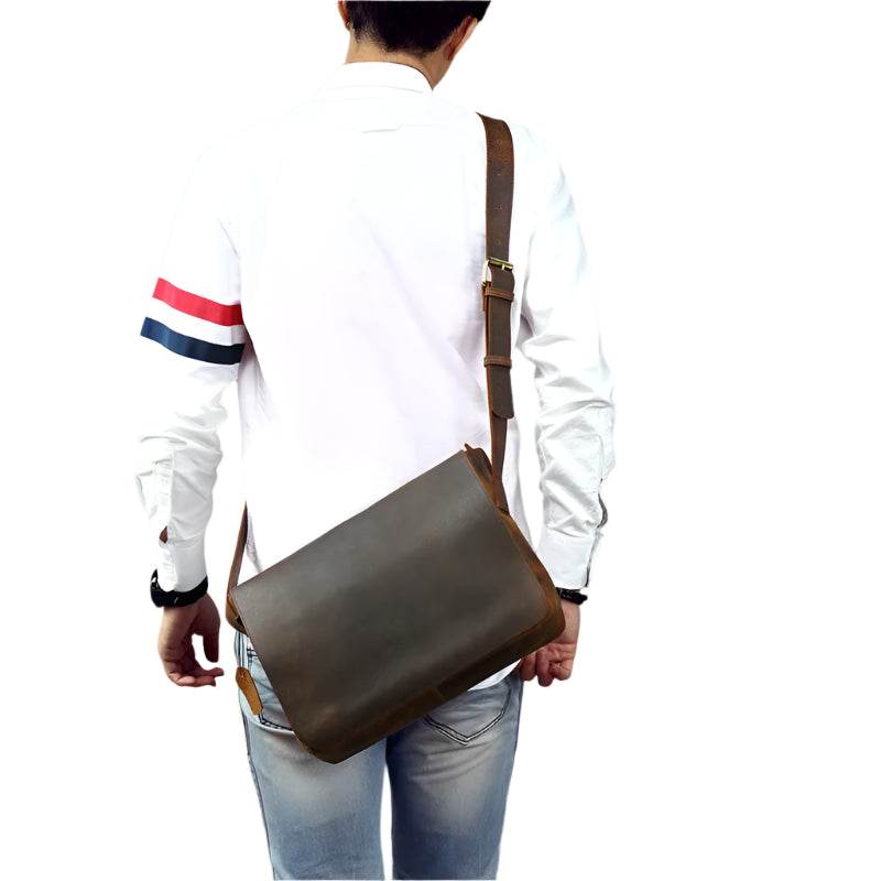 Retro Genuine Leather Laptop Shoulder Bag Business Messenger Bag - VacationGrabs
