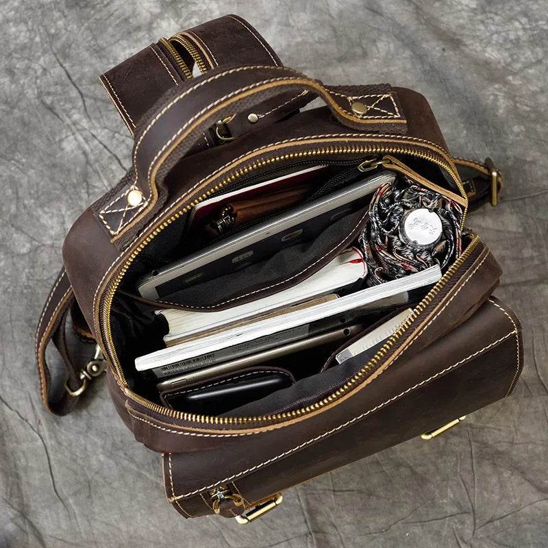 Vintage Genuine Leather Single Shoulder Chest Bag for Men - VacationGrabs