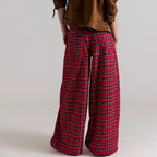 VacationGrabs Women Y2k Gingham Wide Leg Mid Rise Holiday High Street Tartan Pants Vintage Plaid Baggy Trousers with Pockets