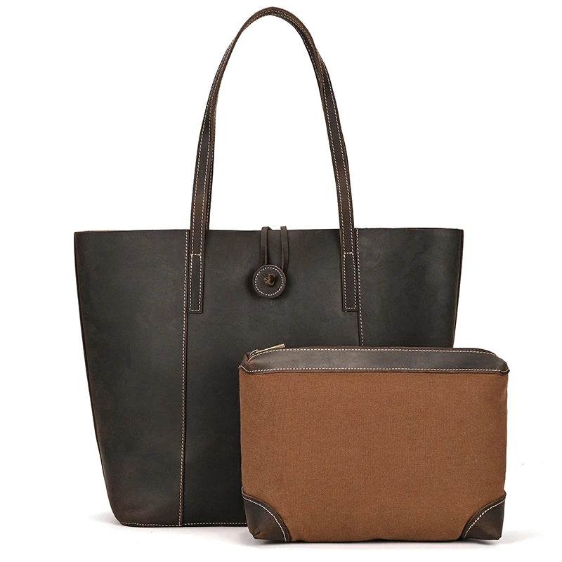 Genuine Leather Business Tote for Women with Makeup Bag Combo - VacationGrabs