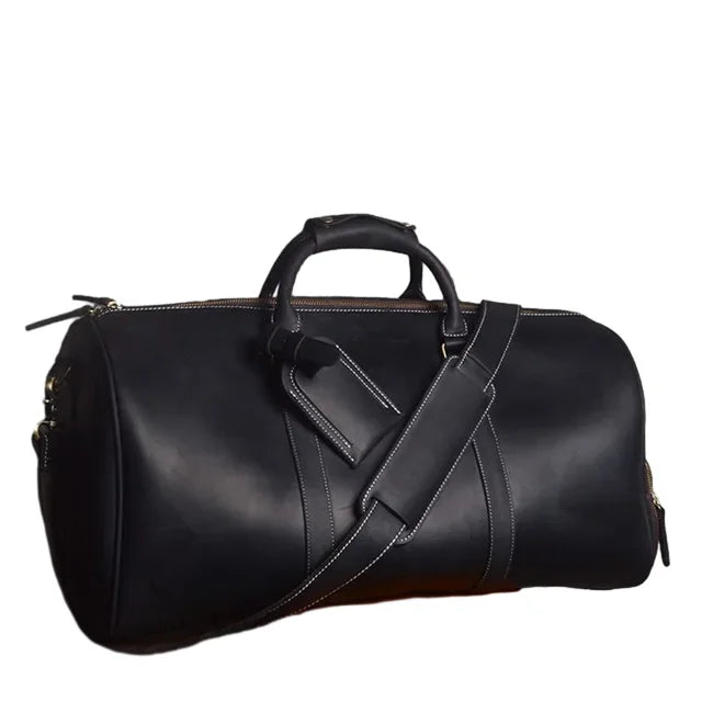 Men's Vintage Leather Duffle Bag with Shoe Compartment
