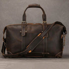 100% Genuine Crazy Horse Leather Travel Duffel Bag Rivet Design - VacationGrabs