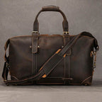 100% Genuine Crazy Horse Leather Travel Duffel Bag Rivet Design - VacationGrabs