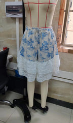 VacationGrabs Women Boho Vintage Printed Lace Ruffle Shorts Elastic Drawstring Waist Flowy Casual Shorts Summer Vacation Streetwear