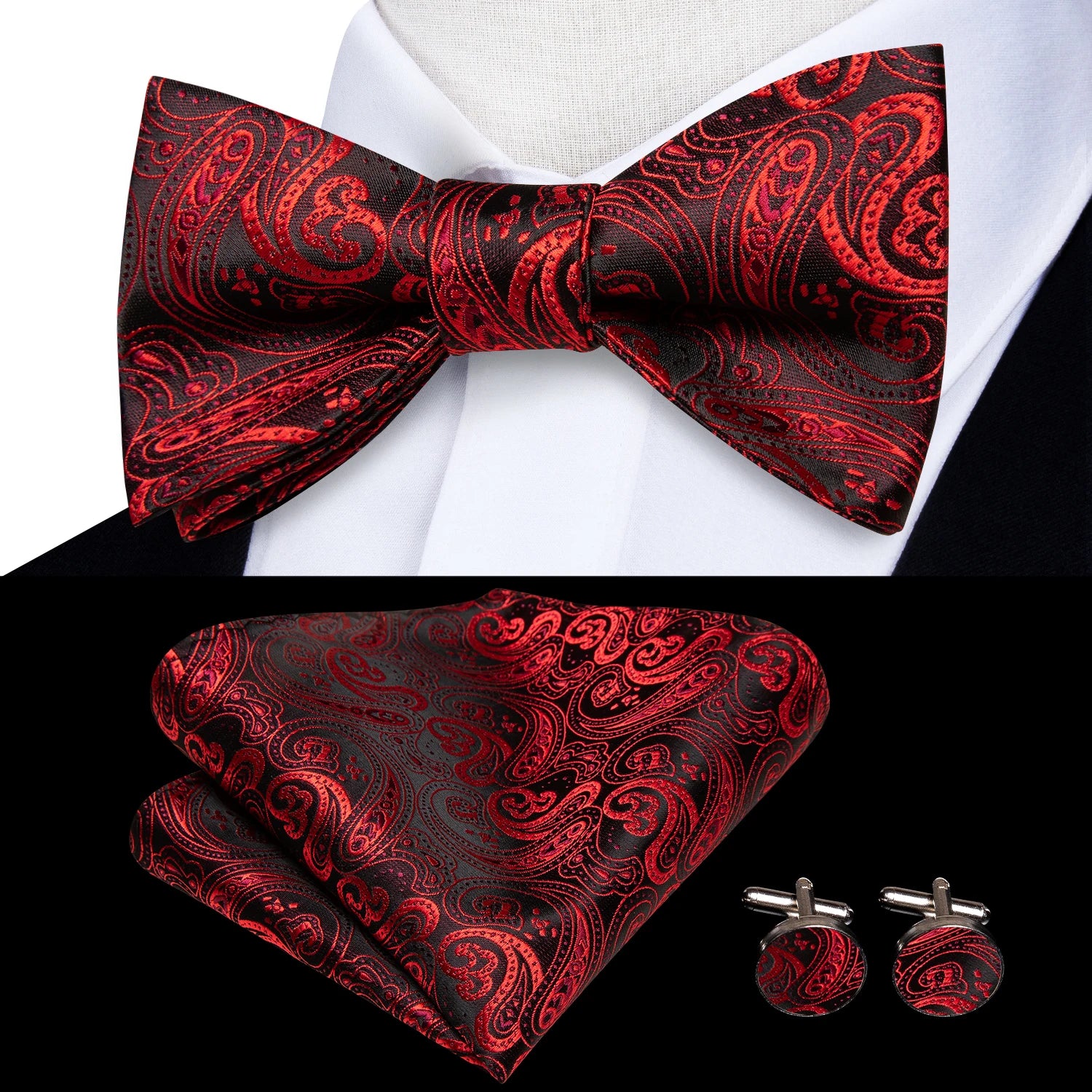 Elegant Mens Bow Tie Set with Cufflinks - Various Colors