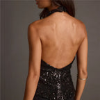 VacationGrabs Women's Summer Halter Neck Tops Sparkly Sequin Sleeveless Open Back Slim Fit Vest for Party Club Night Wear