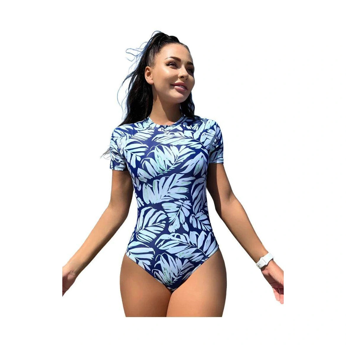 Short Sleeve One Piece Swimsuit Womens - VacationGrabs