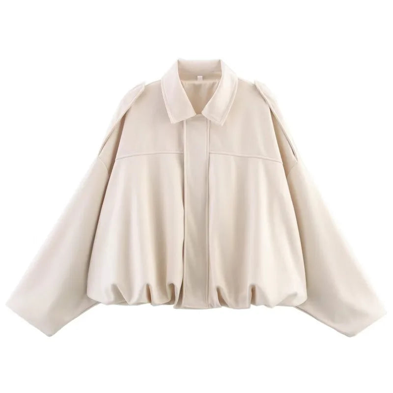 Women's Batwing Sleeve Zip-Up Jacket, Loose Fit Short Coat