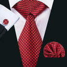 Red Plaid Silk Tie Set for Men - VacationGrabs