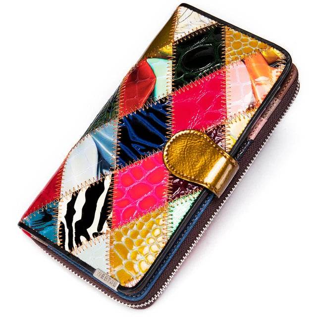 Hot Fashion Patchwork Leather Women’s Long Wallet & Phone Pouch - VacationGrabs