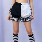 VacationGrabs Lolita Women Bloomers Shorts Color Block Patchwork Ruffle Lace Elastic Waist Pumpkin Pantalettes Sweet Cosplay Bottoms