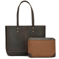 Genuine Leather Business Tote for Women with Makeup Bag Combo - VacationGrabs