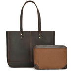 Genuine Leather Business Tote for Women with Makeup Bag Combo - VacationGrabs