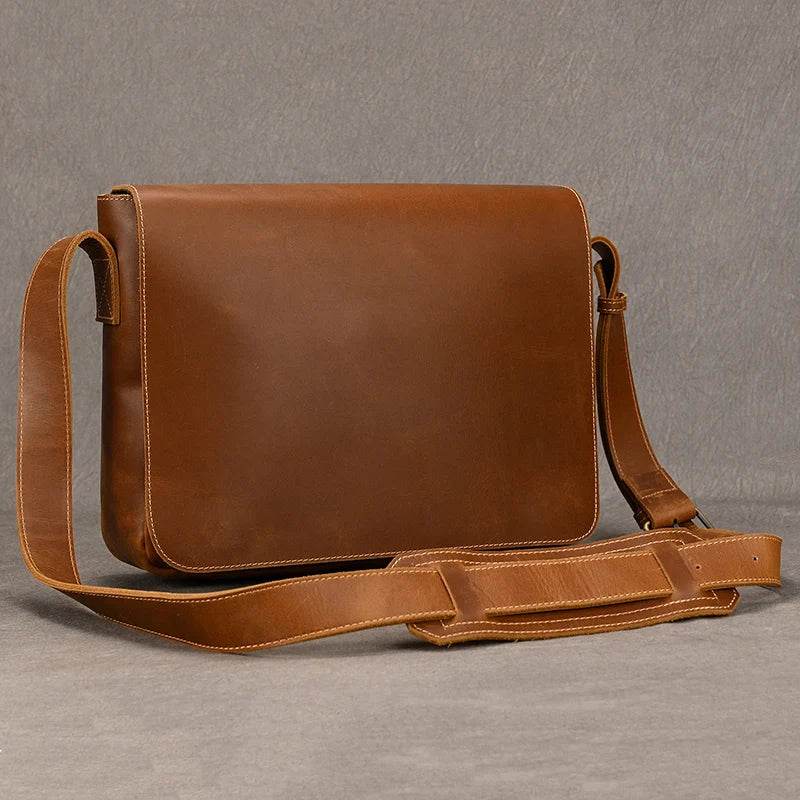 Retro Genuine Leather Laptop Shoulder Bag Business Messenger Bag - VacationGrabs