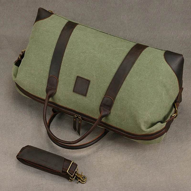 Canvas & Leather Travel Bag for Men Large Shoulder Weekender Bag - VacationGrabs