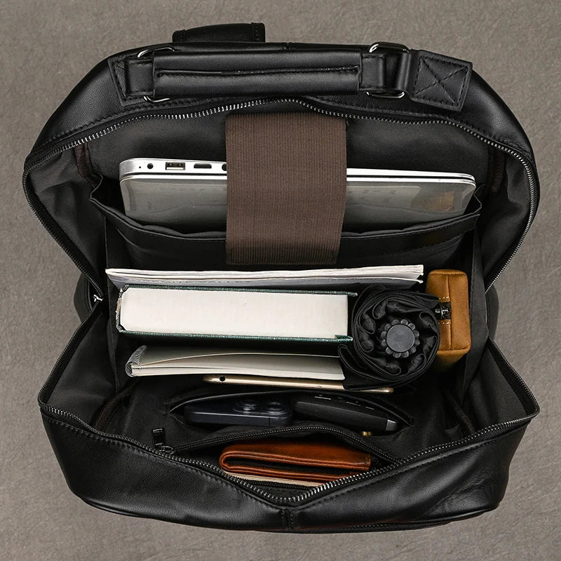 Large Capacity Leather Backpack Men 15.6" Laptop Travel Bag