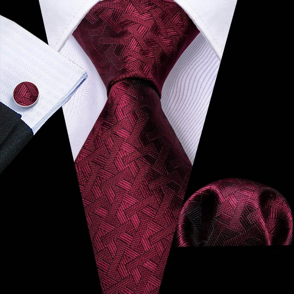 Red Plaid Silk Tie Set for Men - VacationGrabs