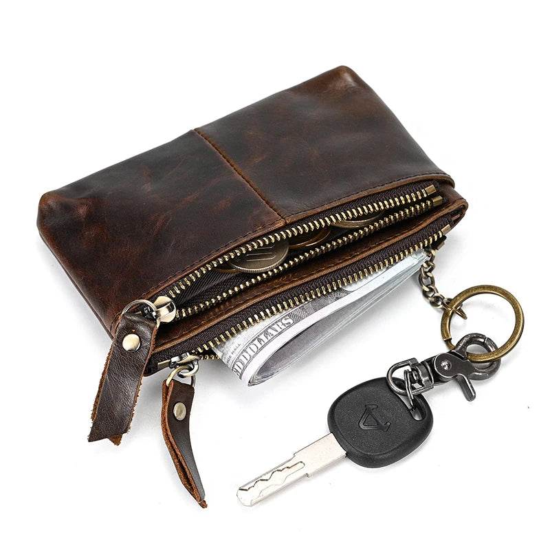 Small Leather Coin Wallet for Men & Women Zipper Mini Card Wallet - VacationGrabs