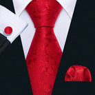 Red Plaid Silk Tie Set for Men - VacationGrabs
