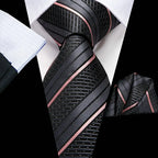 Black striped tie and pocket square set, ideal for formal events on how fold a pocket square