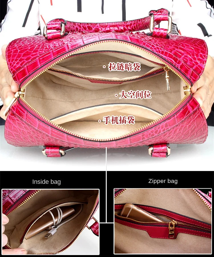 Women's Genuine Leather Crocodile-Pattern Shoulder Bag