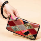 Women’s Cowhide Patchwork Clutch Bag Ethnic Style Genuine Leather Purse - VacationGrabs