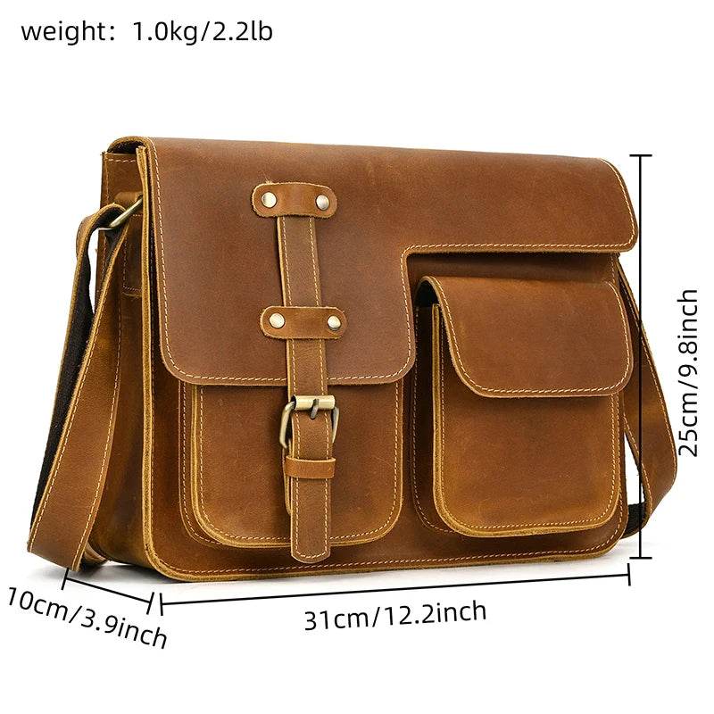 Vintage Crazy Horse Leather Men's Briefcase Laptop Messenger Bag - VacationGrabs
