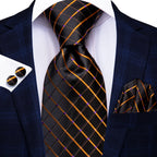 Men's black tie with orange and purple stripes for formal occasions