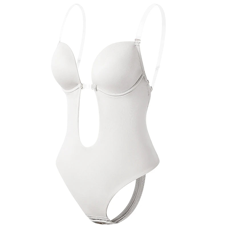 Backless Deep-V Shapewear Corset Bodysuit, Thong Back