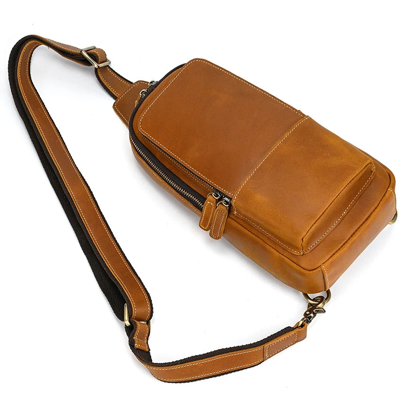 New Arrivals Men's Genuine Leather Chest Bag Soft Cowhide Crossbody Sling Bag Black Coffee Male Chest Pack
