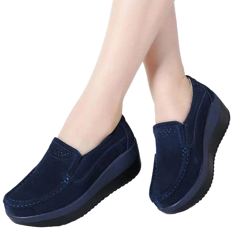 Platform Flat Loafers Suede Leather Moccasins - VacationGrabs