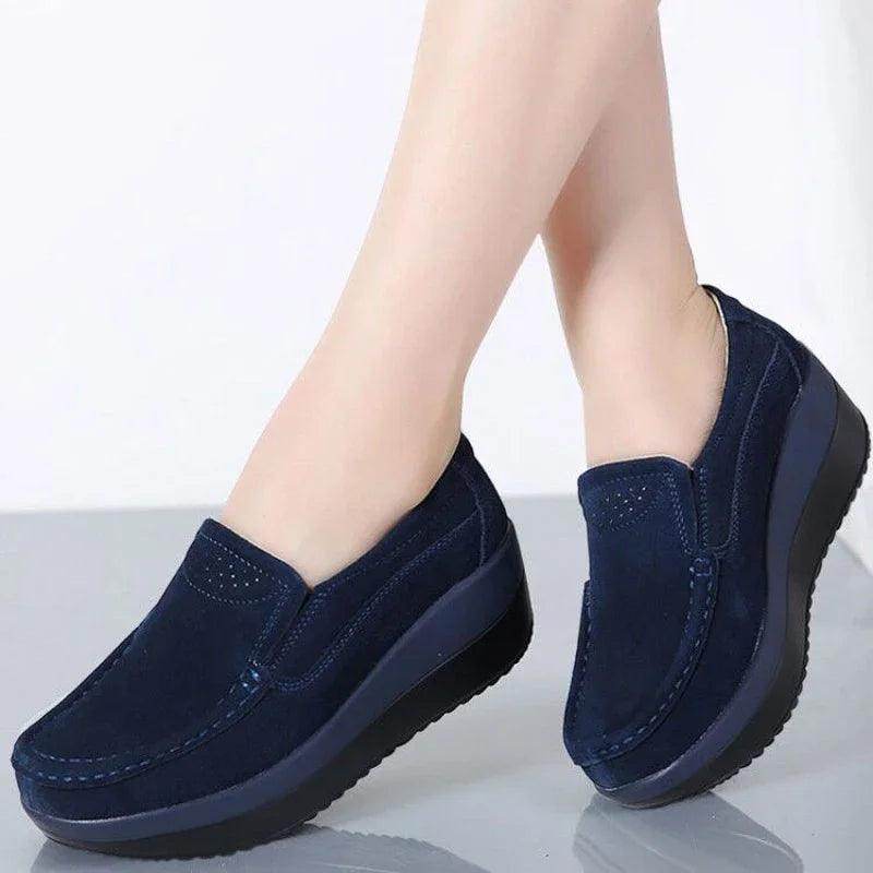 Platform Flat Loafers Suede Leather Moccasins - VacationGrabs