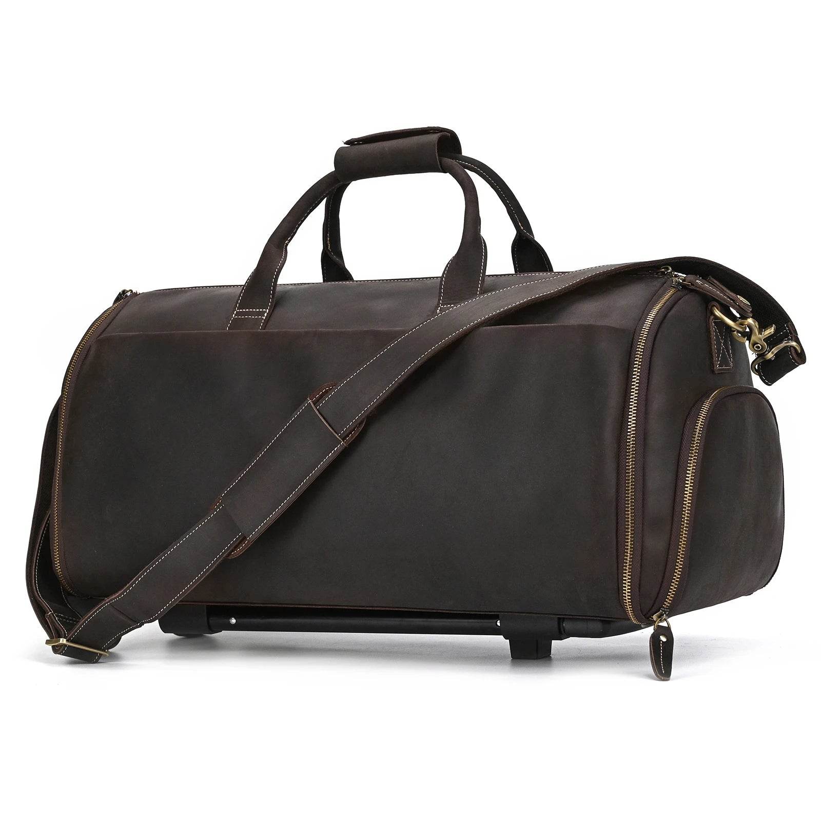 Large Capacity Leather Trolley Bag – Rolling Business Handbag - VacationGrabs