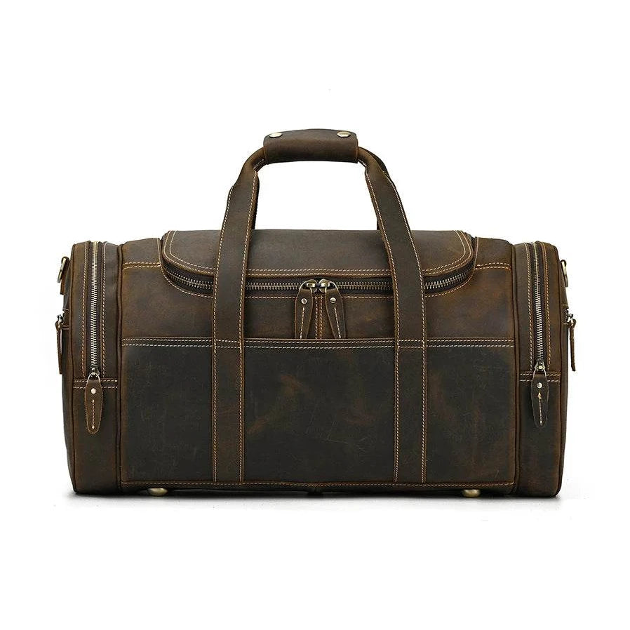 Genuine Leather Men’s Travel Bag Cowhide Shoulder Hand Luggage - VacationGrabs