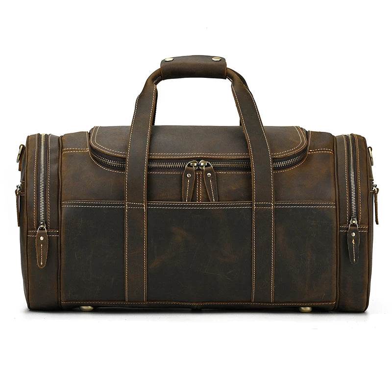Genuine Leather Men’s Travel Bag Cowhide Shoulder Hand Luggage - VacationGrabs