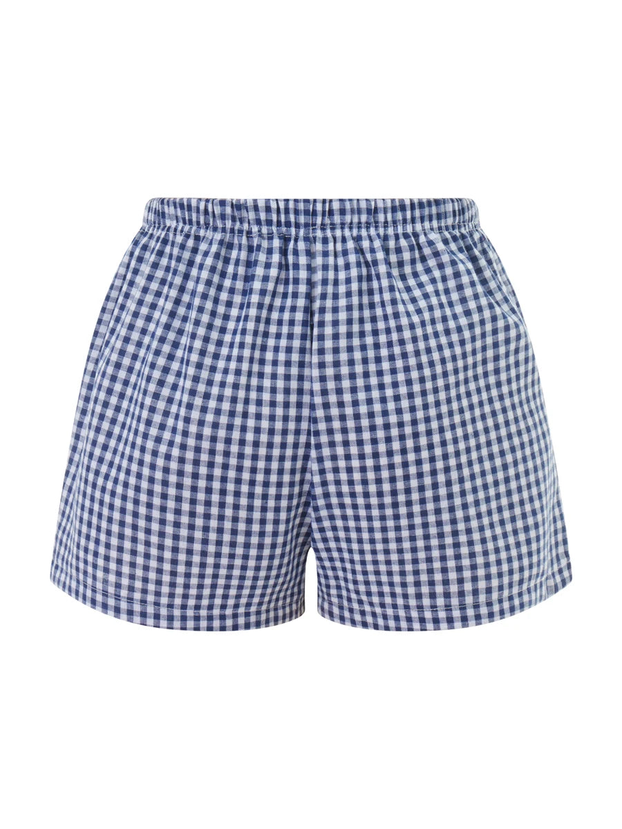 VacationGrabs Women Y2k Gingham Boxer Shorts Stripes Button Elastic Waist Boxers Cute Mini Bloomers Plaid Loose Fit Boy Shorts