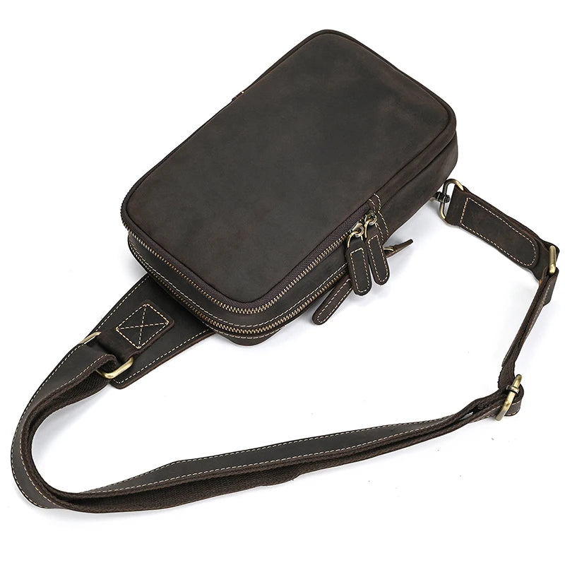 Crazy Horse Leather Chest Sling Bag | Retro Crossbody Pack