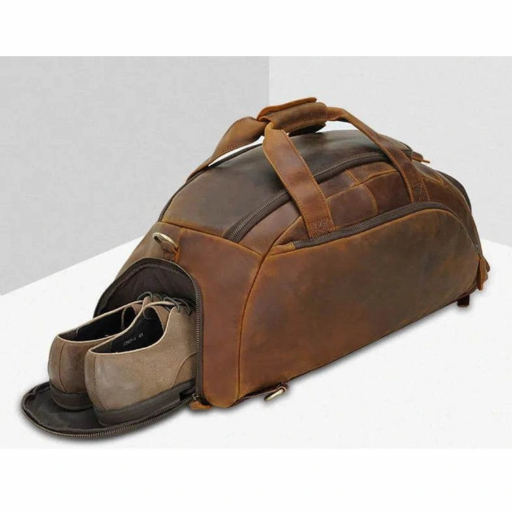 Crazy Horse Leather Travel Handbag Sling Bag Overnight Duffle - VacationGrabs