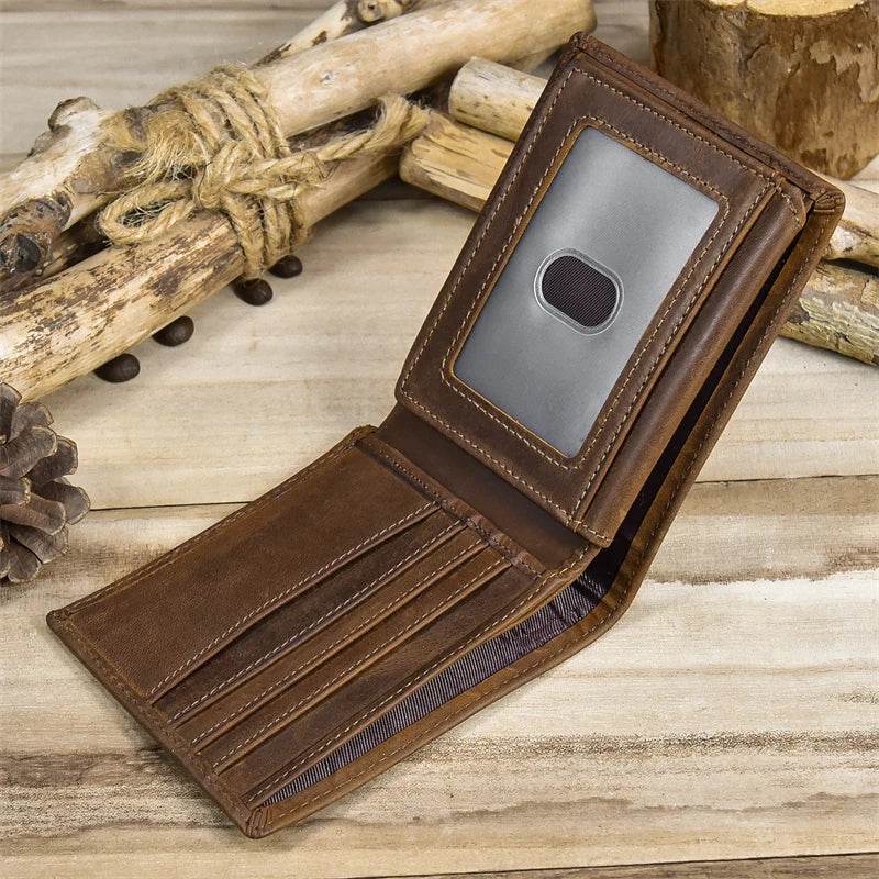 Crazy Horse Men’s Short Wallet for Gifts Retro Fashion Leather - VacationGrabs