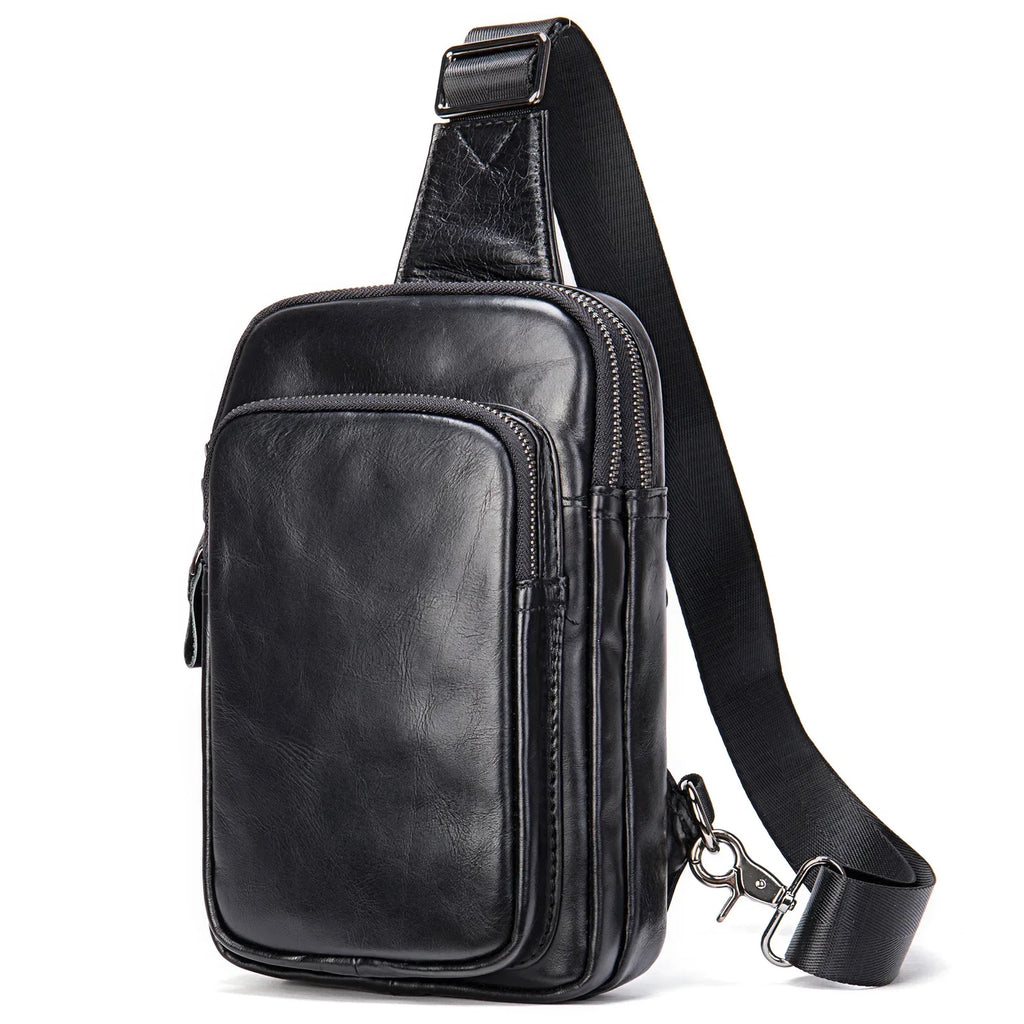 Mens Chest Bag 100% Genuine Leather Crossbody Pack