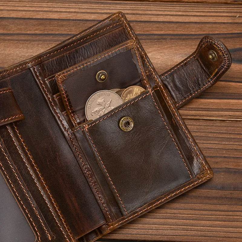 Retro Anti-Theft Men’s Leather Wallet Clip Purse with Card Holder - VacationGrabs