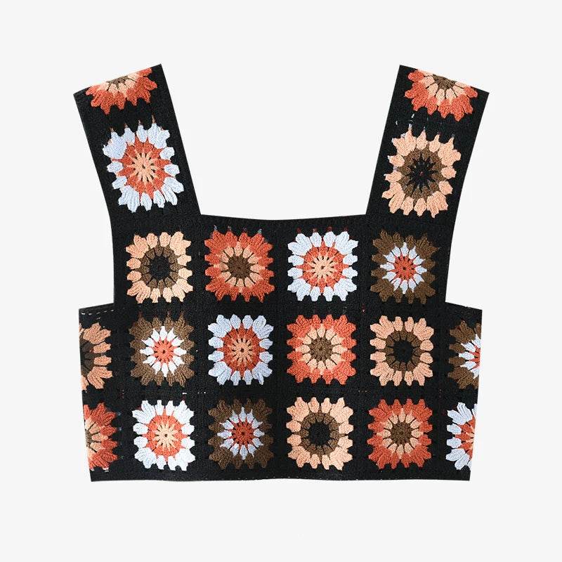 Granny Square Boho Crochet Knit Crop Top - VacationGrabs