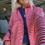 Y2K Crew Neck Open Front Button Down Long Sleeve Knit Sweaters Womens Striped Cardigan Sweater Casual Winter Fall Outerwear