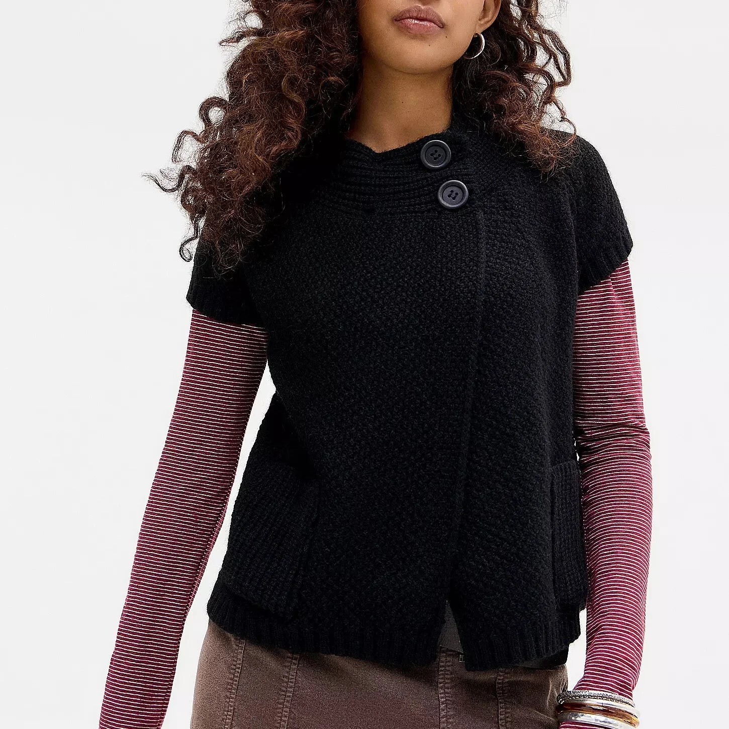 VacationGrabs Knitted Sweater Cardigan Tee Round Neck Short Sleeve Women's Breathable Soft Button Decorated Loose Fit Jumper Top