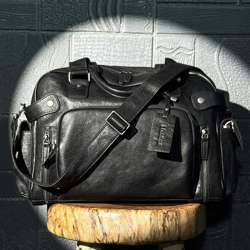 Genuine Leather Duffel Bag – Unisex Travel & Weekender Bag with Laptop Compartment