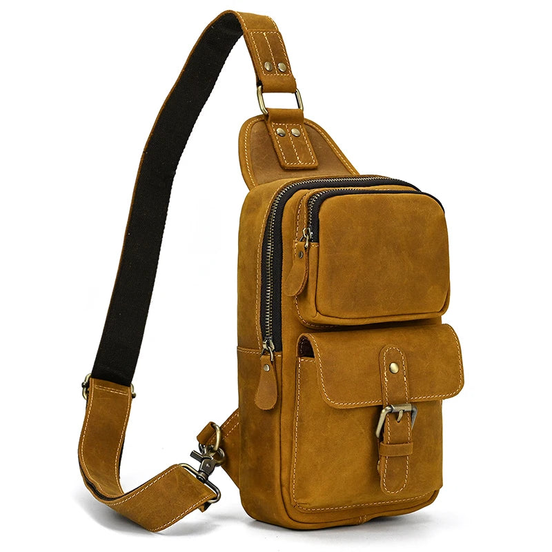 Men's Genuine Leather Sling Bag – Vintage Crossbody Chest Pack