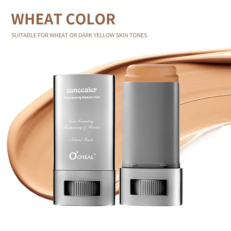 Cream Foundation Stick, Flawless Satin Powder Foundation, Long-Lasting Waterproof Full Coverage Foundation, Suitable for Conceal