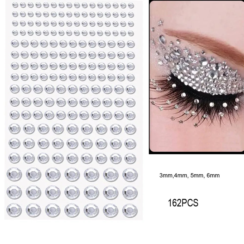 162/216/900pcs Eye&Face&Body Diamond Tattoos Stickers 3/4/5/6mm Colored Glitter Rhinestone Tattoo for Party Makeup Gem Accessory
